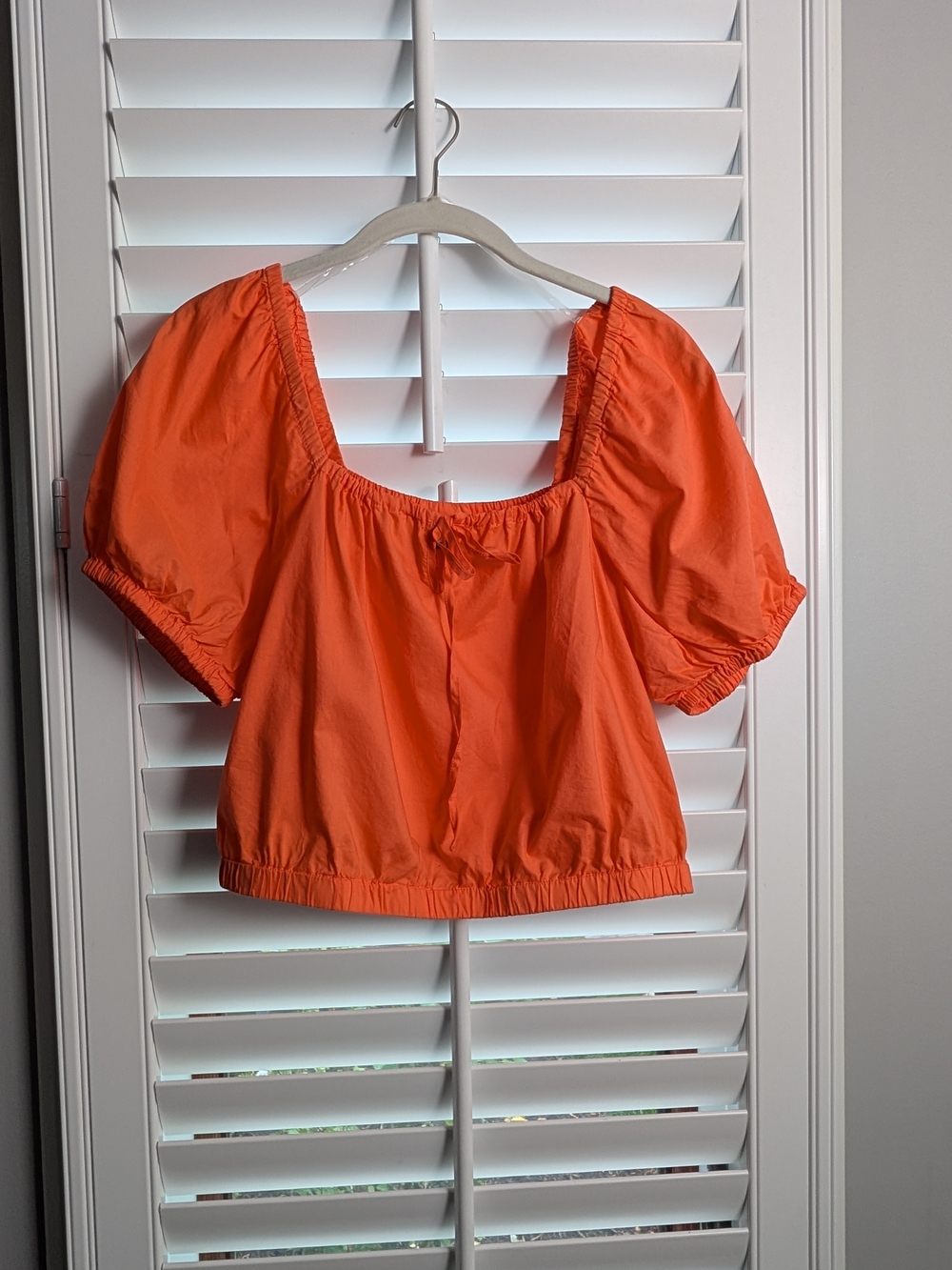 Orange Puff Sleeve Square-Neck Crop-Style Blouse